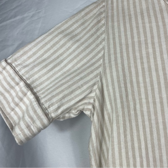 Symple NYC Linen Striped Cream Women's Top - Picture 3 of 6